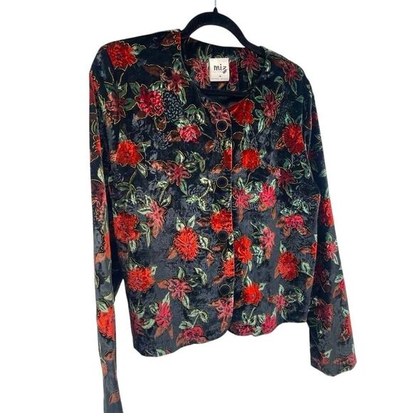 Vintage Miz California Velvet Floral Bolero Blazer Jacket Medium – Made in USA - Picture 4 of 14